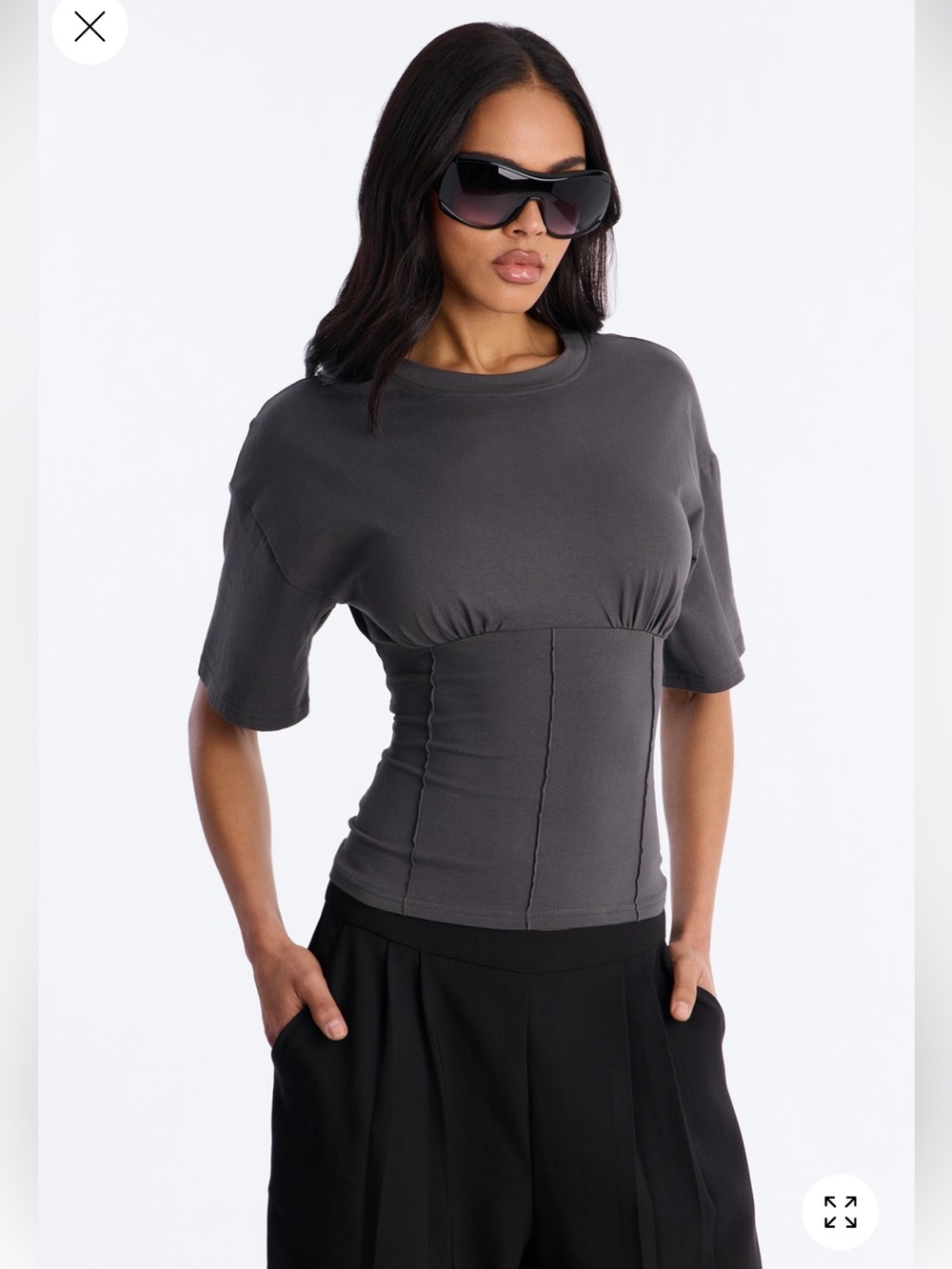 Fashion Nova Kaylee Cinched Waist Snatched Charcoal Corset Panelled Top